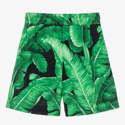 Dolce & Gabbana-Boys Green Viscose Banana Leaf Shorts | Childrensalon Outlet