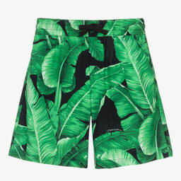 Dolce & Gabbana-Boys Green Viscose Banana Leaf Shorts | Childrensalon Outlet