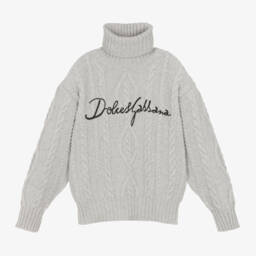 Dolce & Gabbana-Boys Grey Knit Rollneck Jumper | Childrensalon Outlet