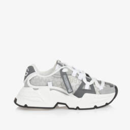 Dolce & Gabbana-Boys Grey Leather Mesh Trainers | Childrensalon Outlet