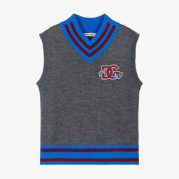 Dolce & Gabbana-بلوفر بدون أكمام صوف محبوك لون رمادي للأولاد | Childrensalon Outlet