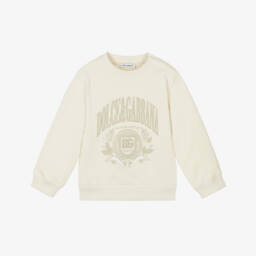 Dolce & Gabbana-Кремовый хлопковый свитшот для мальчиков в стиле колледж | Childrensalon Outlet