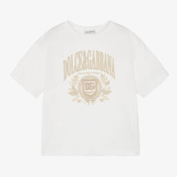 Dolce & Gabbana-Boys Ivory Cotton Emblem Tee | Childrensalon Outlet