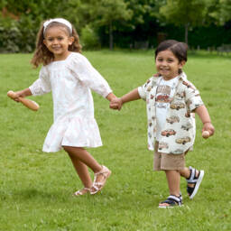 Dolce & Gabbana-قميص بطبعة كلاسيك كار قطن لون عاجي للأولاد | Childrensalon Outlet