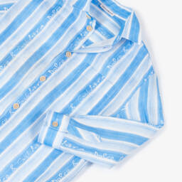 Dolce & Gabbana-Boys Linen Shirt with Blue Stripes | Childrensalon Outlet
