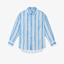 Dolce & Gabbana-Boys Linen Shirt with Blue Stripes | Childrensalon Outlet
