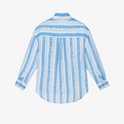 Dolce & Gabbana-Boys Linen Shirt with Blue Stripes | Childrensalon Outlet