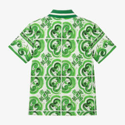 Dolce & Gabbana-Зеленая рубашка-поло из хлопка с майоликой для мальчиков | Childrensalon Outlet