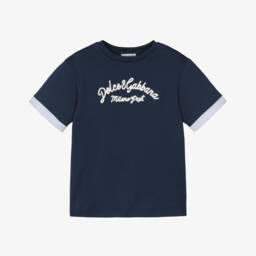 Dolce & Gabbana-Boys Nautical Blue Cotton Tee | Childrensalon Outlet