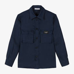 Dolce & Gabbana-Boys Navy Blue Linen Shirt | Childrensalon Outlet