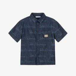 Dolce & Gabbana-Boys Navy Logo Cotton Shirt | Childrensalon Outlet