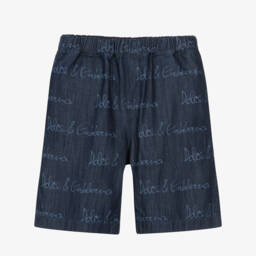 Dolce & Gabbana-Boys Navy Logo-Patterned Cotton Shorts | Childrensalon Outlet
