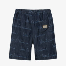 Dolce & Gabbana-Boys Navy Logo-Patterned Cotton Shorts | Childrensalon Outlet