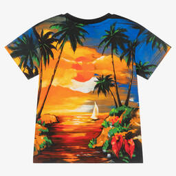 Dolce & Gabbana-Оранжевая хлопковая футболка с гавайским принтом | Childrensalon Outlet