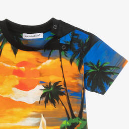Dolce & Gabbana-Оранжевая хлопковая футболка с гавайским принтом | Childrensalon Outlet