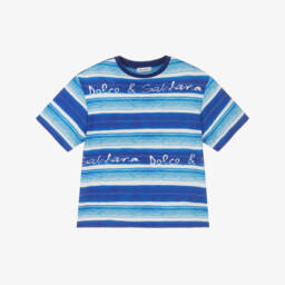 Dolce & Gabbana-Boys Striped Blue Letter Tee | Childrensalon Outlet