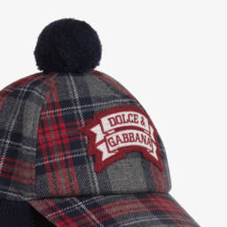 Dolce & Gabbana-كاب تارتان مزيج صوف لون رمادي للأولاد | Childrensalon Outlet