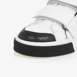  دولتشي آند غابانا-حذاء رياضي جلدي أبيض وأسود للأولاد | Childrensalon Outlet