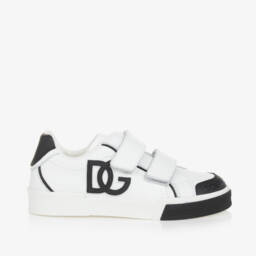  دولتشي آند غابانا-حذاء رياضي جلدي أبيض وأسود للأولاد | Childrensalon Outlet