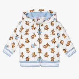 Dolce & Gabbana-Boys White Cotton Leopard Zip-Up Top | Childrensalon Outlet