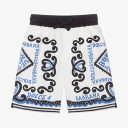 Dolce & Gabbana-Белые хлопковые шорты с принтом Marina для мальчиков | Childrensalon Outlet