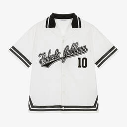 دولتشي آند غابانا-قميص قطن بوبلين لون أبيض للأولاد | Childrensalon Outlet