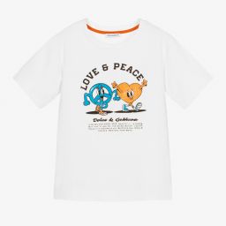 Dolce & Gabbana-Boys White Graphic T-Shirt | Childrensalon Outlet