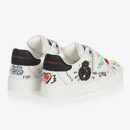 Dolce & Gabbana-Boys White Leather Logo Trainers | Childrensalon Outlet