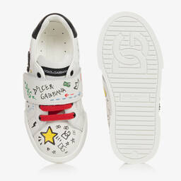 Dolce & Gabbana-Boys White Leather Logo Trainers | Childrensalon Outlet