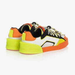 Dolce & Gabbana-Boys White & Orange Leather Trainers | Childrensalon Outlet