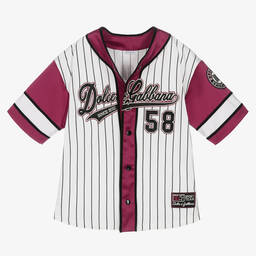 Dolce & Gabbana-Boys White & Purple Striped Baseball Shirt | Childrensalon Outlet