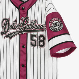 Dolce & Gabbana-Boys White & Purple Striped Baseball Shirt | Childrensalon Outlet