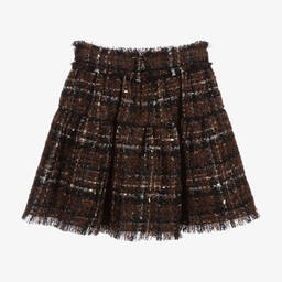 Dolce & Gabbana-Brown Check Tweed Skirt | Childrensalon Outlet