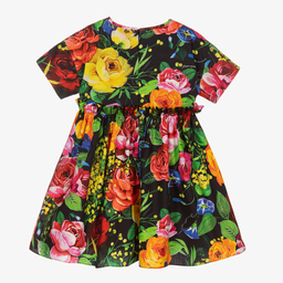 Dolce & Gabbana-Girls Black Cotton Rose Dress | Childrensalon Outlet