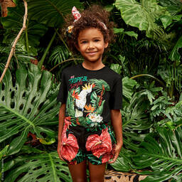 Dolce & Gabbana-Girls Black Cotton T-Shirt | Childrensalon Outlet