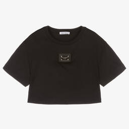 Dolce & Gabbana-Черная укороченная футболка из хлопка | Childrensalon Outlet