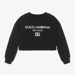 Dolce & Gabbana-Girls Black Cropped DG Logo Sweatshirt | Childrensalon Outlet