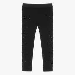 Dolce & Gabbana-Girls Black Crystal Logo Leggings | Childrensalon Outlet