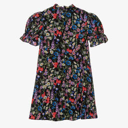 Dolce & Gabbana-فستان بطبعة ورود حرير لون أسود | Childrensalon Outlet