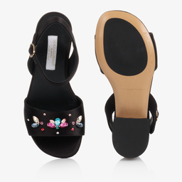 دولتشي آند غابانا-صندل جلد لون أسود للبنات | Childrensalon Outlet