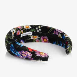 Dolce & Gabbana-Girls Black Padded Floral Hairband | Childrensalon Outlet