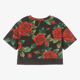 Dolce & Gabbana-Girls Black & Red Cotton Rose T-Shirt | Childrensalon Outlet