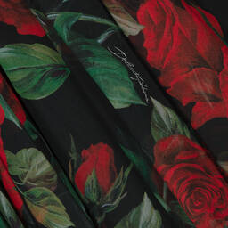 Dolce & Gabbana-Черное шифоновое платье с красными розами | Childrensalon Outlet
