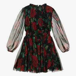 Dolce & Gabbana-Черное шифоновое платье с красными розами | Childrensalon Outlet