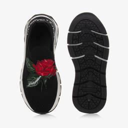 Dolce & Gabbana-Черные кроссовки-слипоны с розами | Childrensalon Outlet
