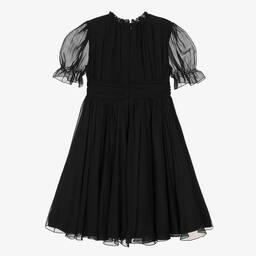Dolce & Gabbana-Girls Black Silk Chiffon Flower Dress | Childrensalon Outlet