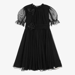 Dolce & Gabbana-Girls Black Silk Chiffon Flower Dress | Childrensalon Outlet