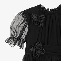 Dolce & Gabbana-Girls Black Silk Chiffon Flower Dress | Childrensalon Outlet