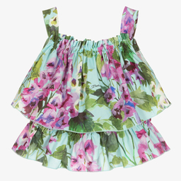 Dolce & Gabbana-توب قطن بوبلين لون أزرق للبنات | Childrensalon Outlet