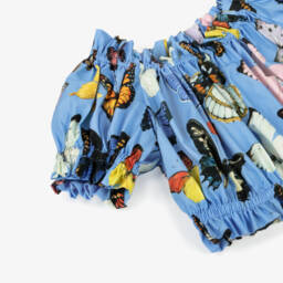 Dolce & Gabbana-Girls Blue Butterfly Cotton Blouse | Childrensalon Outlet